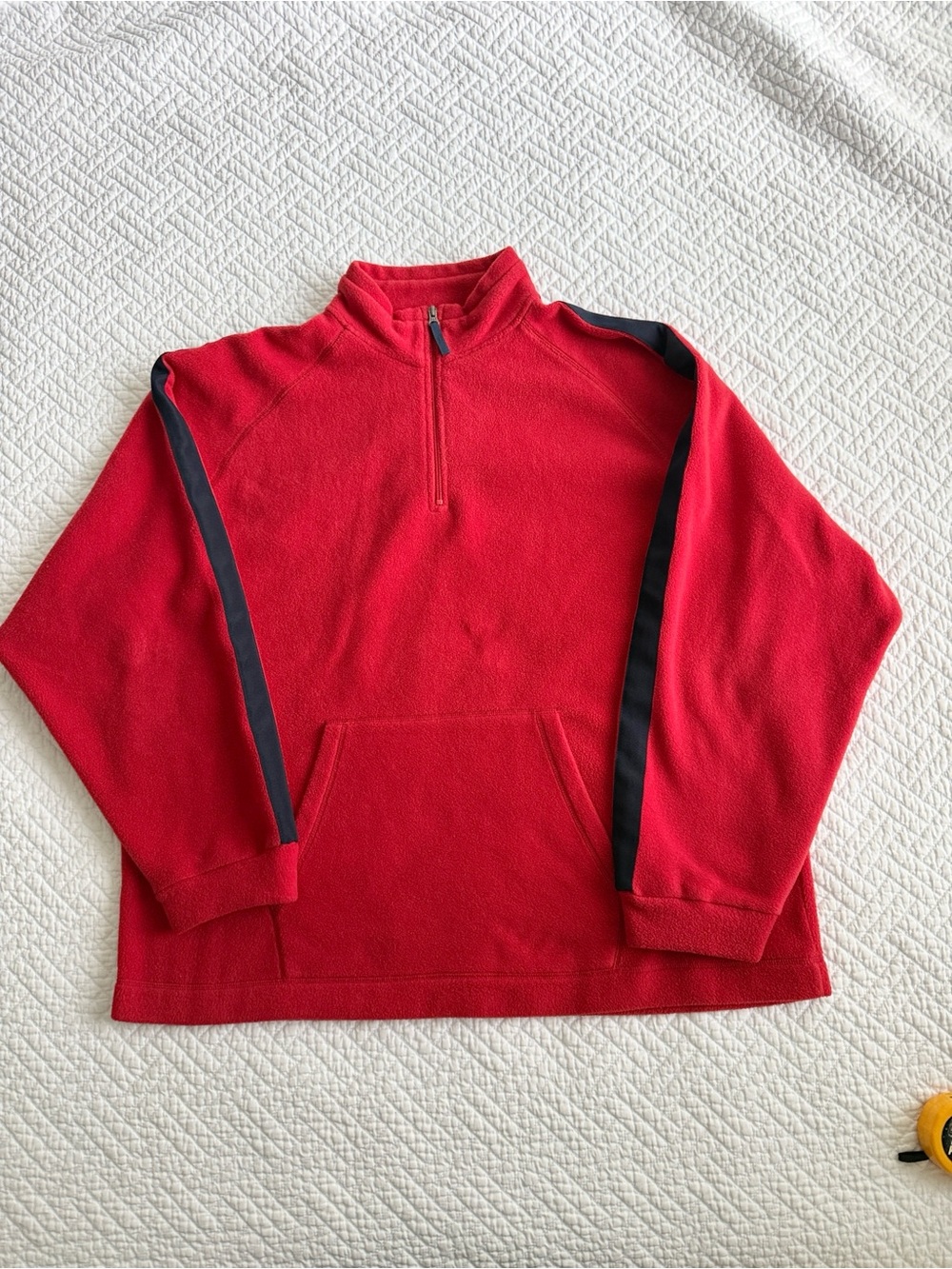 GAP Red Half-Zip Fleece Pullover with Black Sleeve Stripes - Men Size XXL